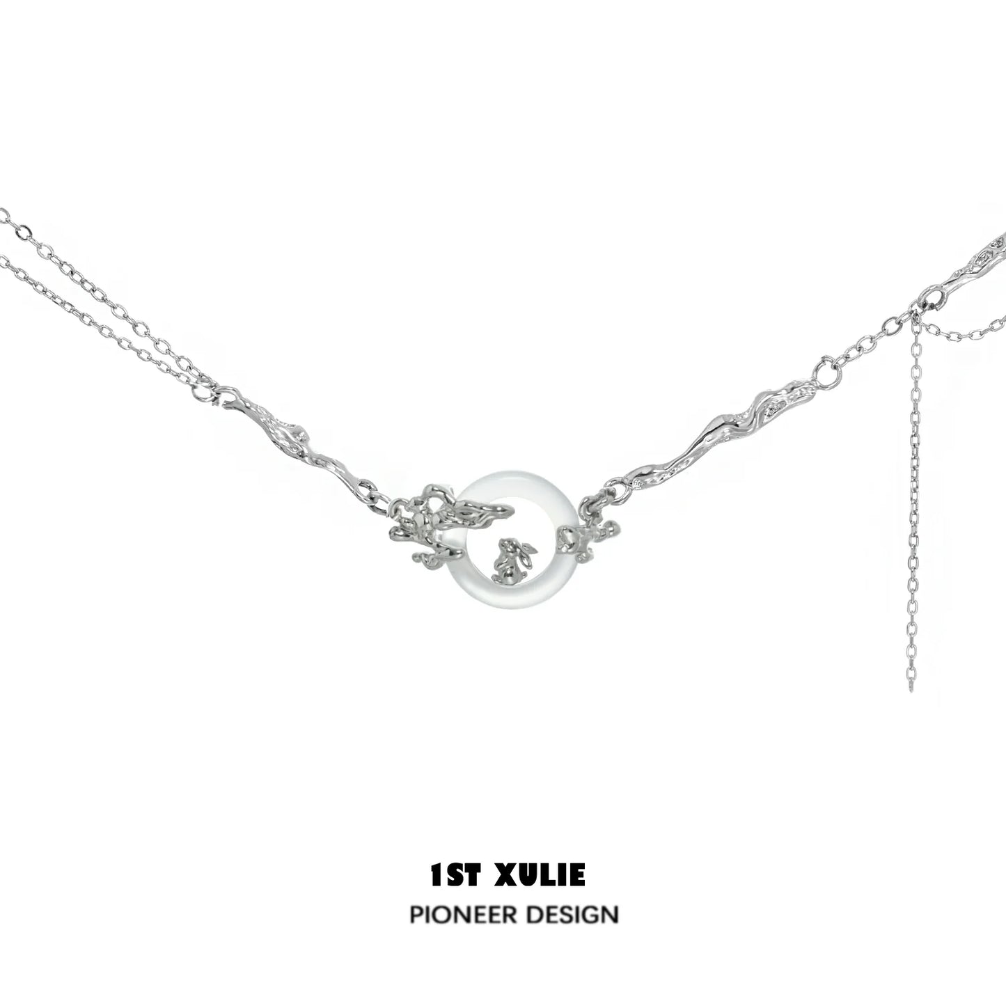 Y2K bunny necklace featuring elegant silver design with floral accents for a trendy look