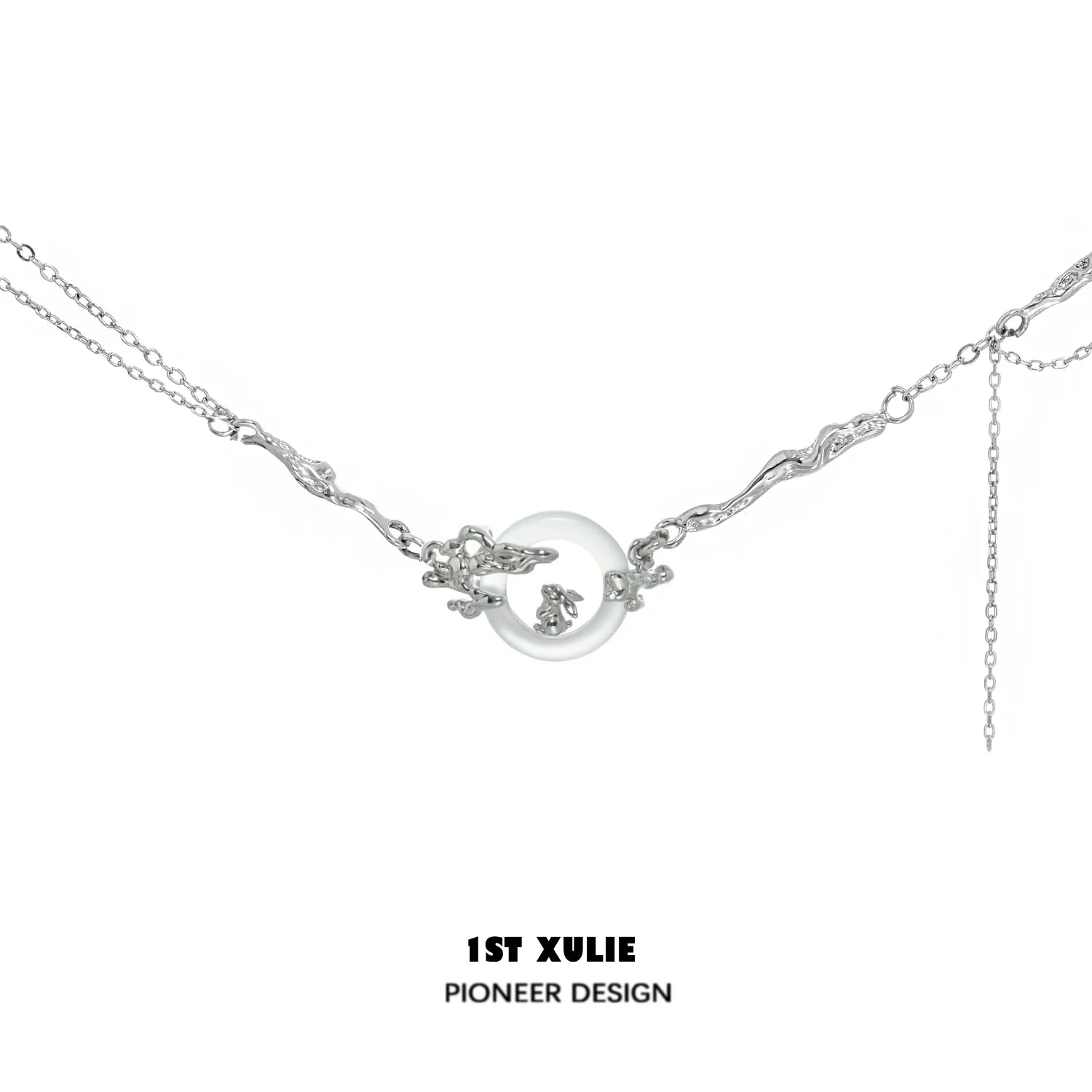 Y2K bunny necklace featuring elegant silver design with floral accents for a trendy look