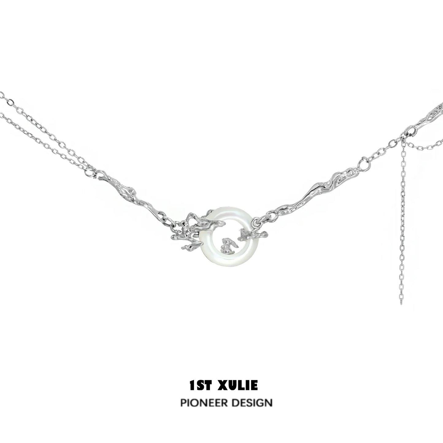 Y2K bunny necklace featuring a unique design with a central charm and silver chain