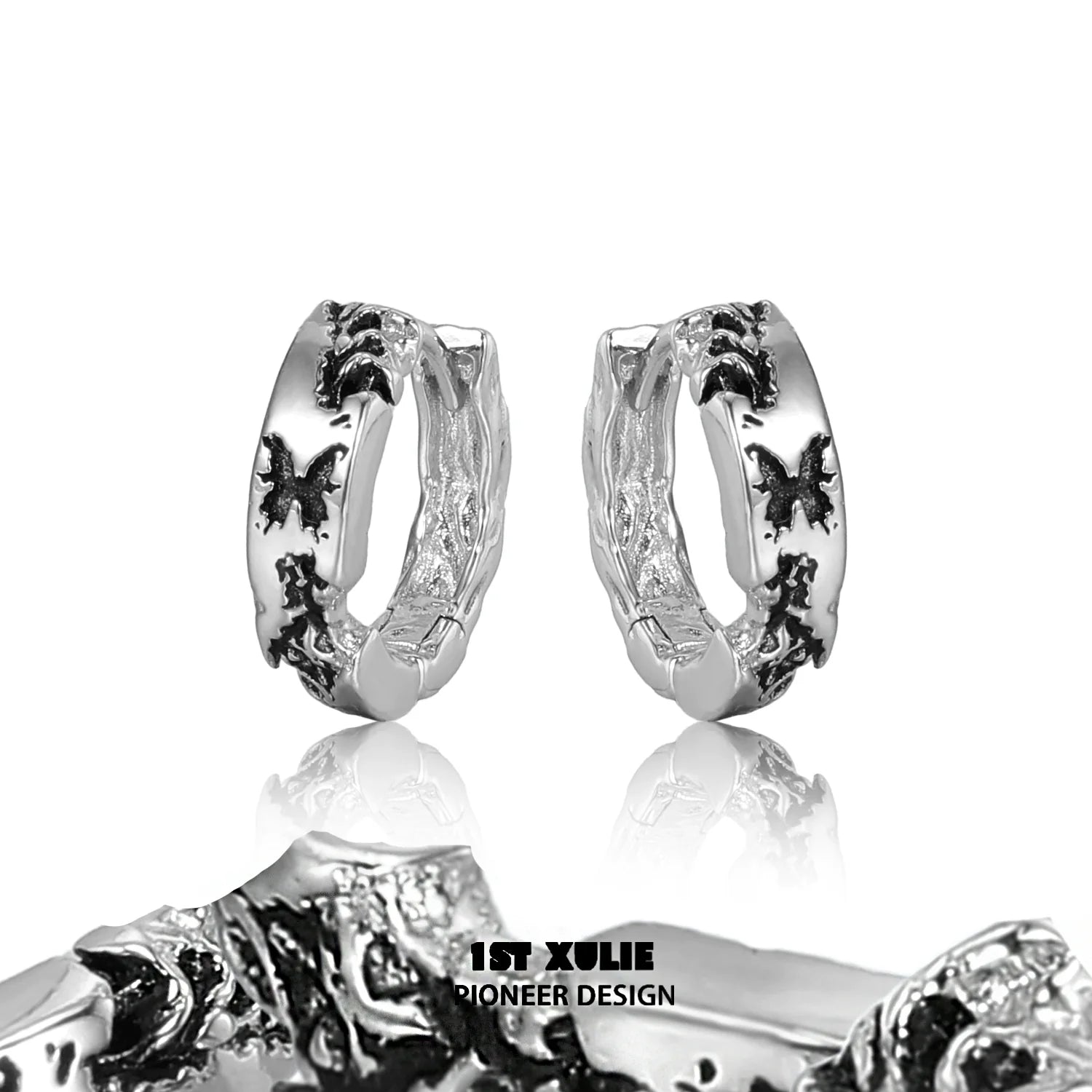 Stylish Y2K butterfly earrings in silver featuring intricate designs and a modern look