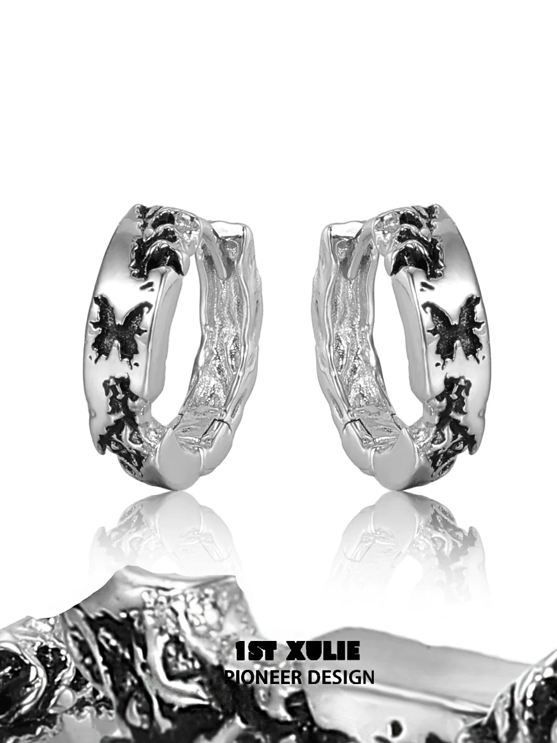 1STXULIE Y2K butterfly earrings in silver with unique textured design for a trendy look