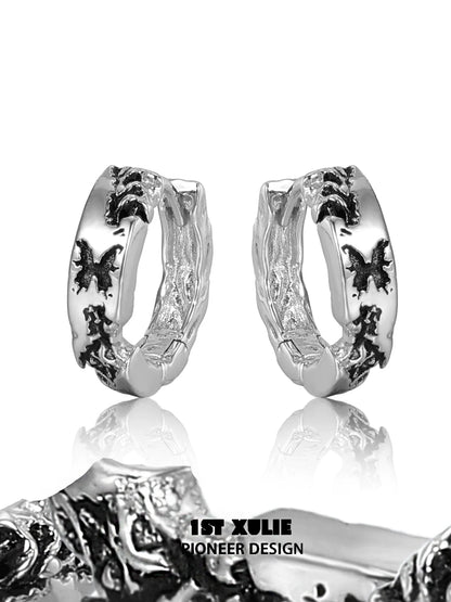 1STXULIE Y2K butterfly earrings in silver with unique textured design for a trendy look