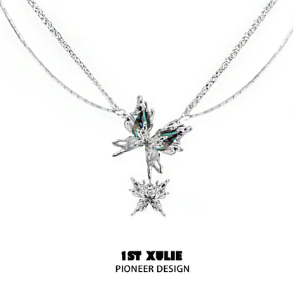 1ST XULIE Y2K butterfly necklace featuring a delicate butterfly design with sparkling stones