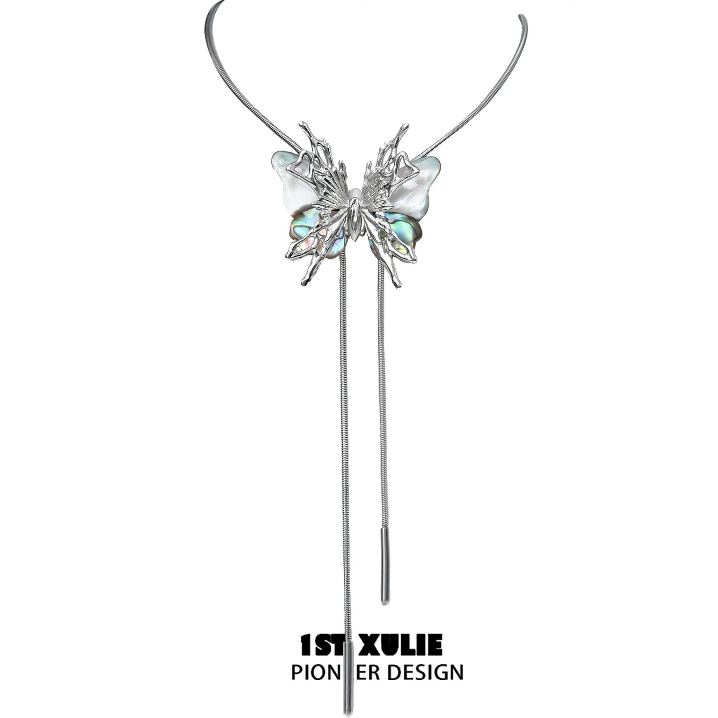 Y2K butterfly necklace featuring a silver design with a delicate butterfly pendant
