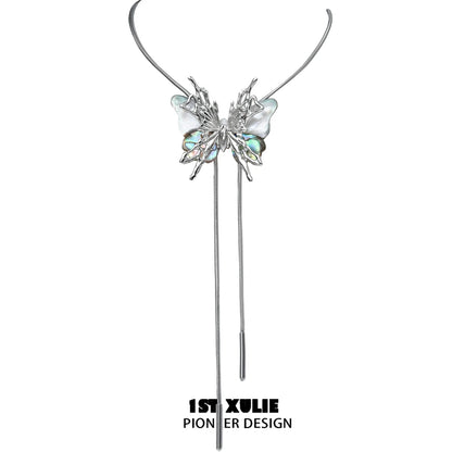 Y2K butterfly necklace featuring a silver design with a delicate butterfly pendant