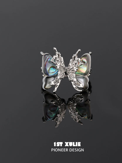 Y2K butterfly silver ring with intricate detailing and colorful accents, perfect for trendy accessories