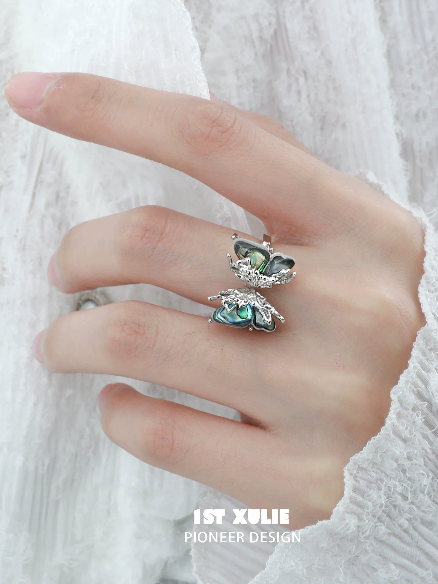 Y2K butterfly silver ring featuring intricate butterfly design and colorful accents for trendy style