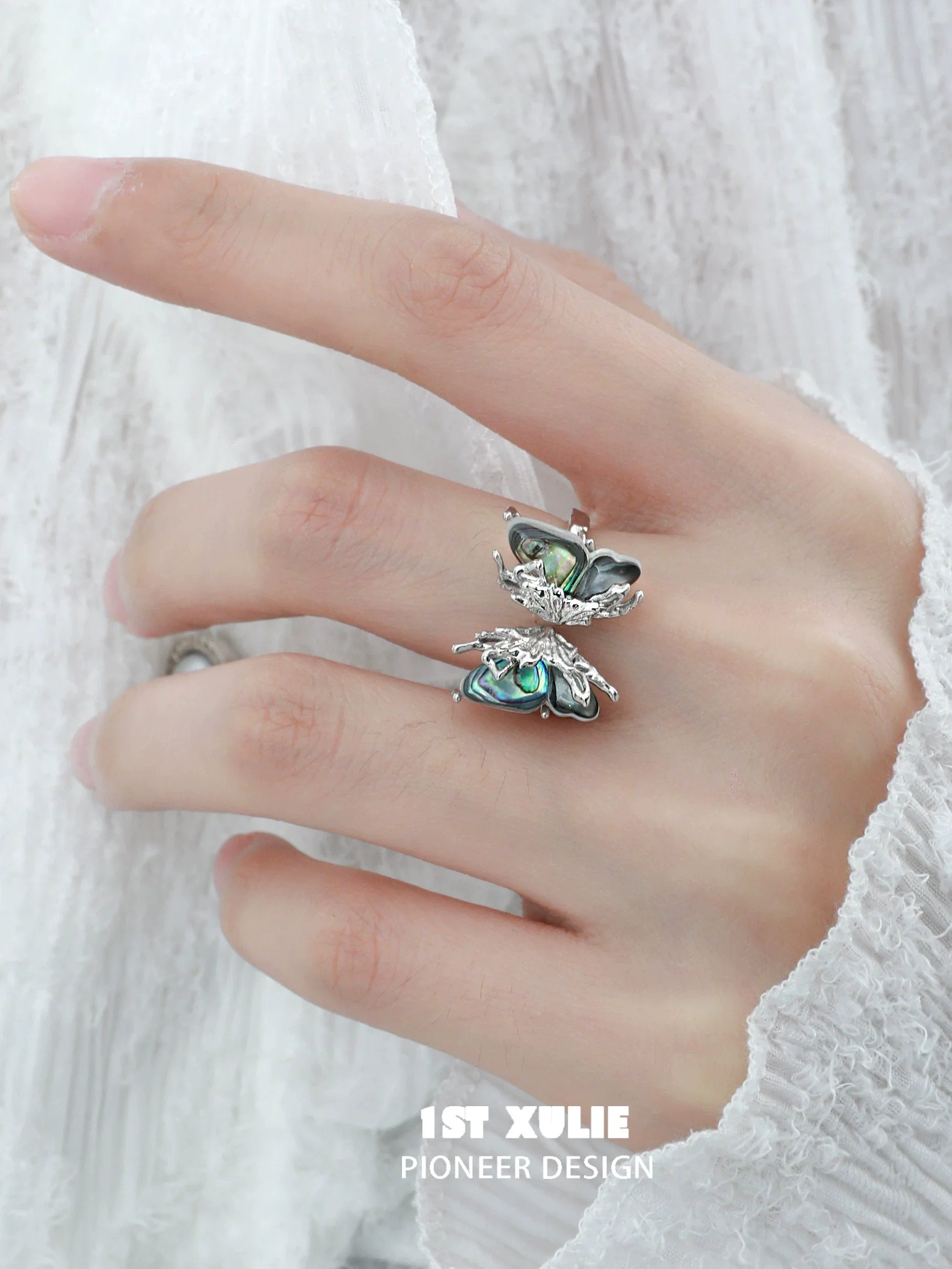 Y2K butterfly silver ring featuring intricate butterfly design and colorful accents for trendy style