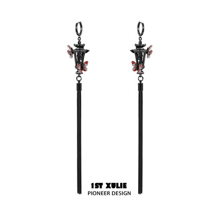 Y2K butterfly tassel earrings with vibrant colors and long tassel design for trendy outfits
