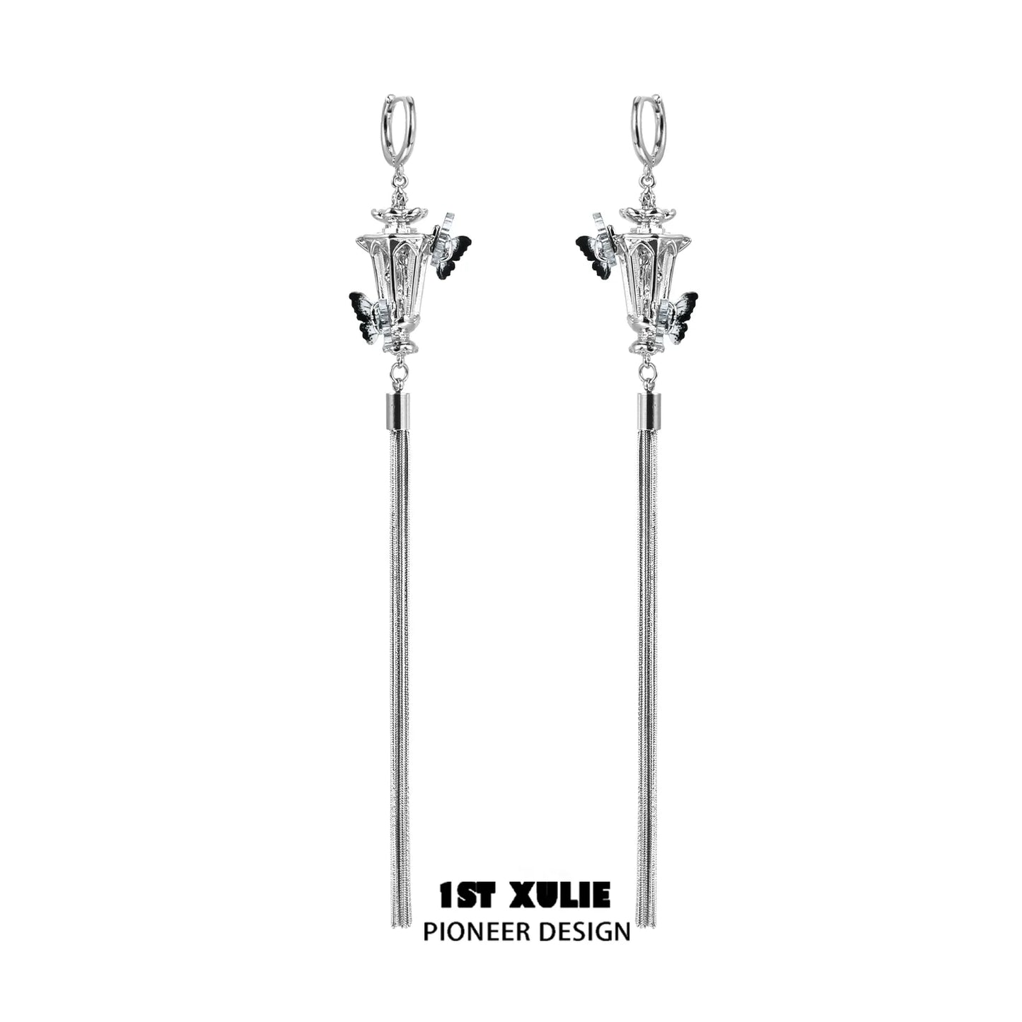 Y2K butterfly tassel earrings with elegant design featuring dangling silver tassels