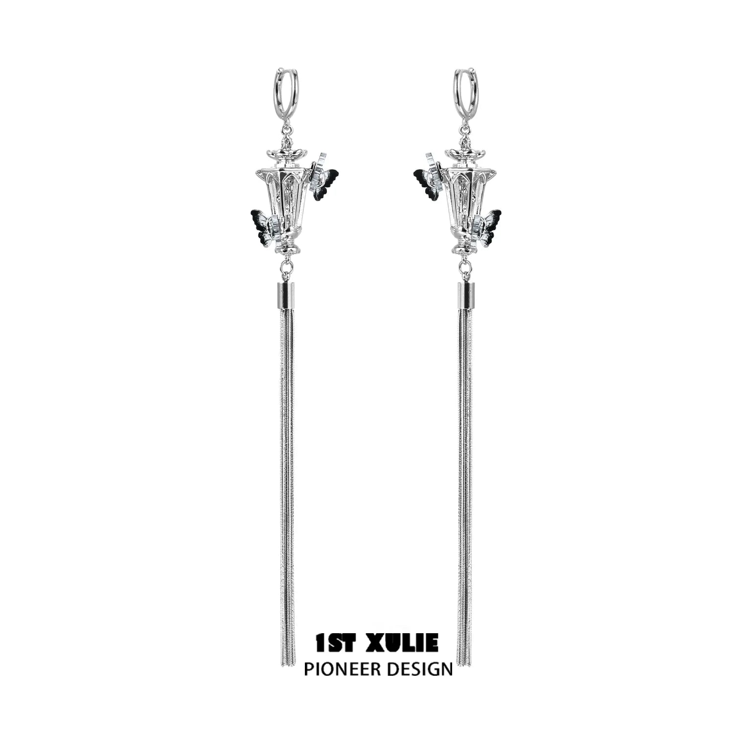 Y2K butterfly tassel earrings with elegant design featuring dangling silver tassels