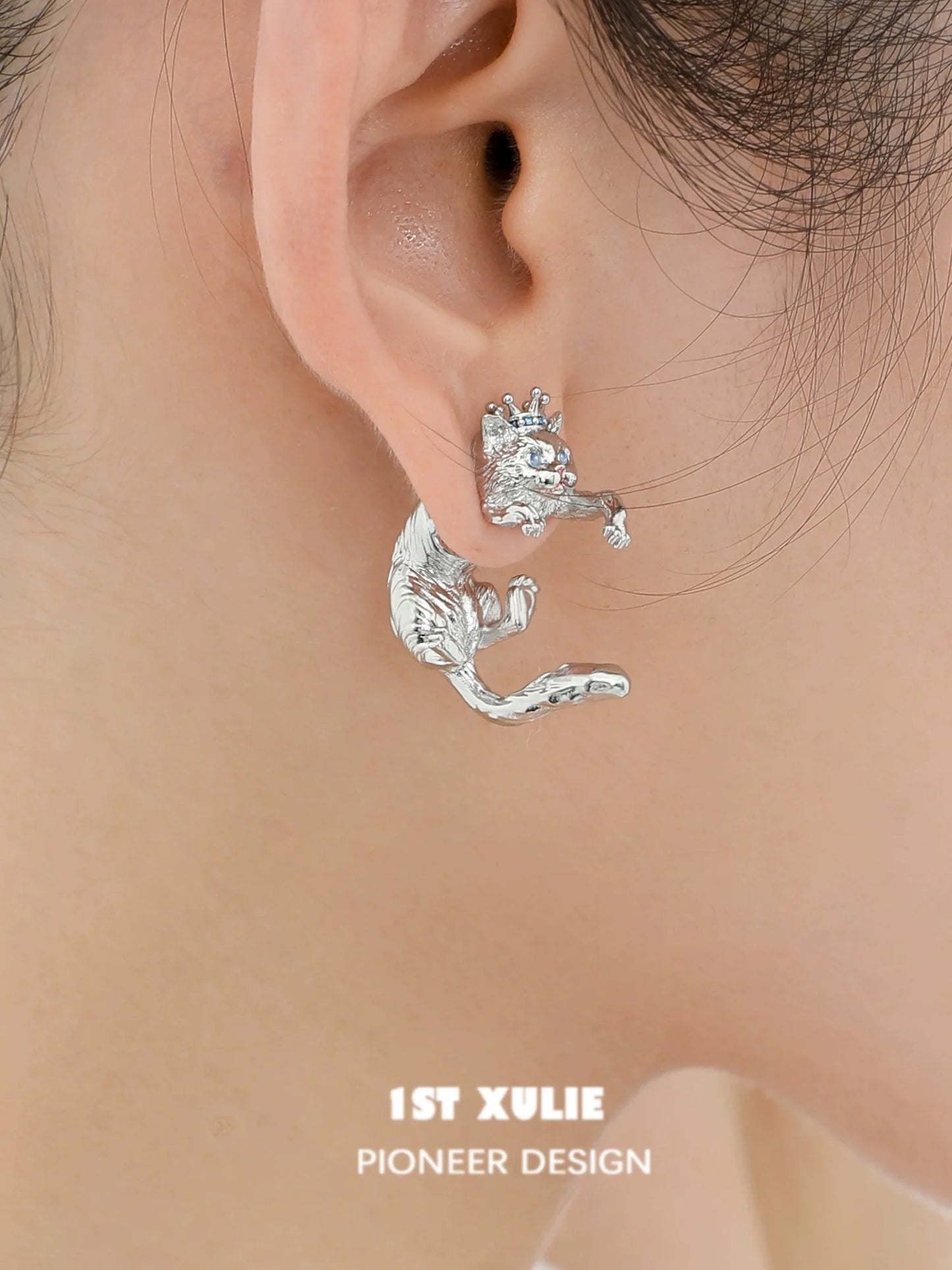 Y2K cat earrings from 1STXULIE featuring unique cat design with silver finish for trendy accessory lovers
