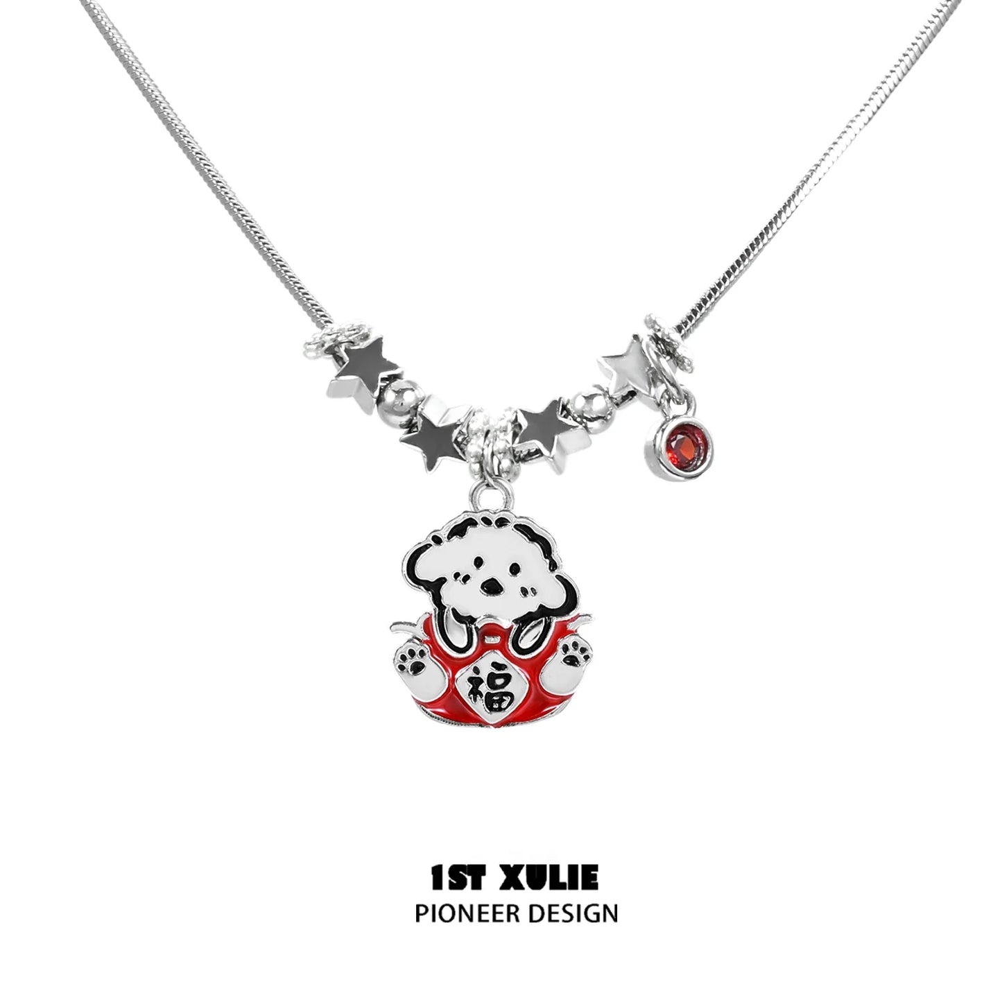 Y2K dog pendant necklace with colorful charm details for a trendy accessory look