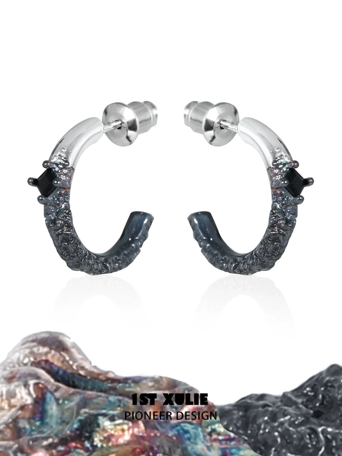 Stylish Y2K fire earrings with shimmering details and sleek silver accents for a bold look