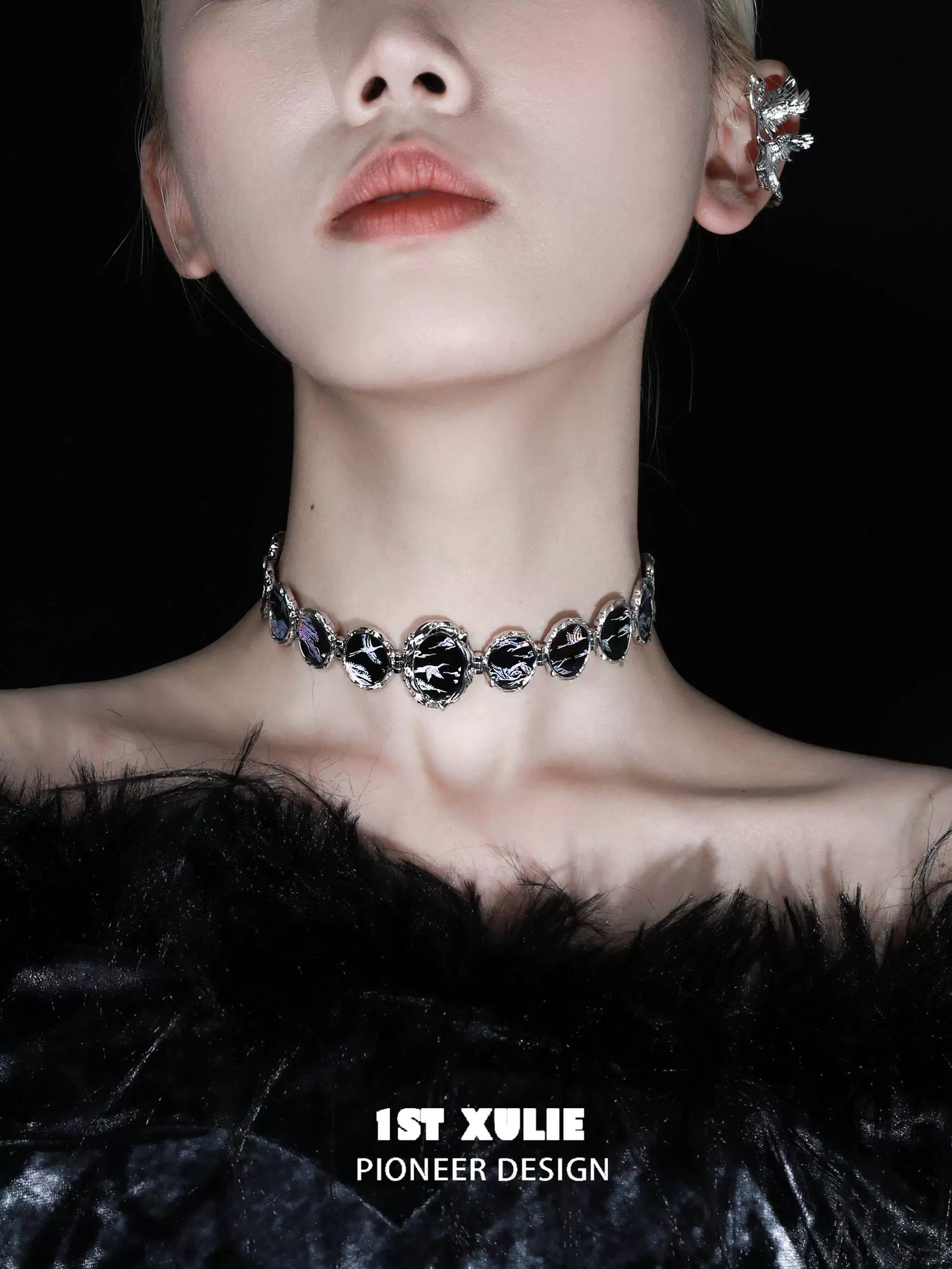 Y2K floating choker necklace featuring a unique design with colorful stones for a trendy look