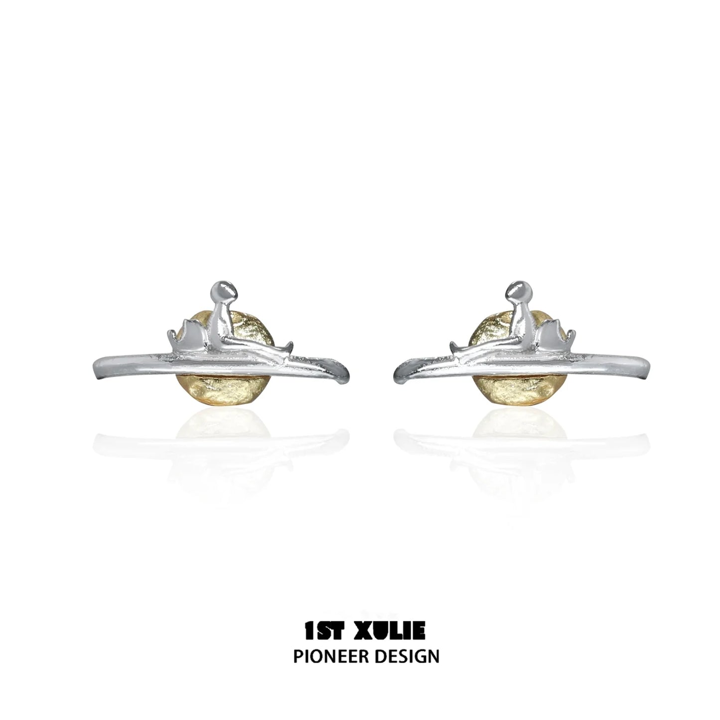 1ST XULIE Y2K lonely dreamer earrings featuring a unique silver and gold design for a trendy look