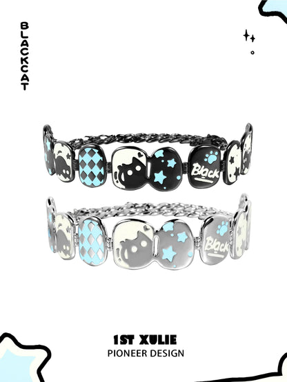 Y2K owl choker necklace featuring playful designs in black and blue for a trendy look