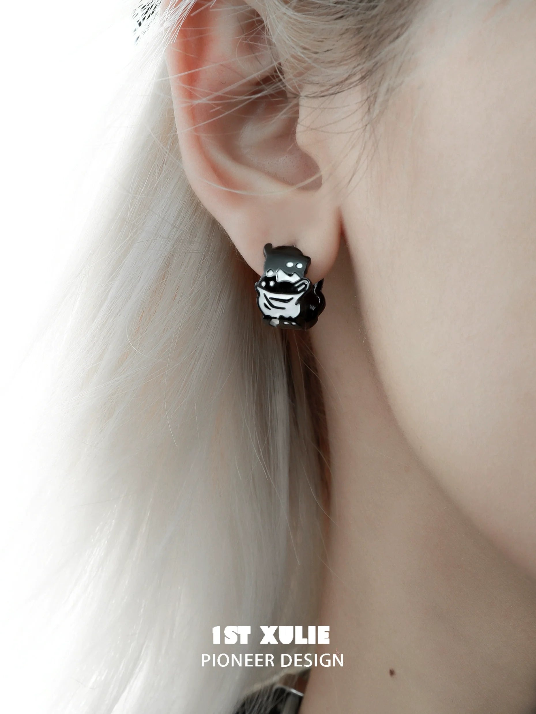 Y2K punk cat earrings in black and white design for stylish and trendy outfits