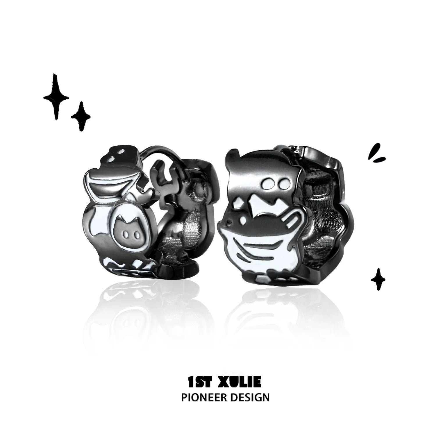 Y2K punk cat earrings with black finish and playful cartoon design for trendy accessories