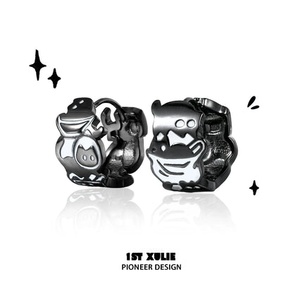 Y2K punk cat earrings with black finish and playful cartoon design for trendy accessories