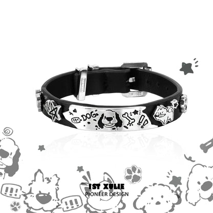 Y2K puppy leather bracelet featuring playful designs and adjustable metal buckle for pet lovers