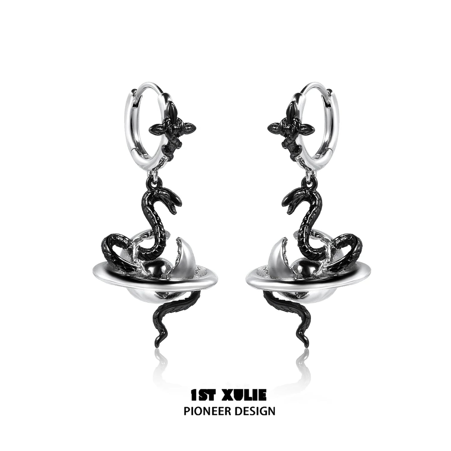 Sleek y2k snake earrings featuring a striking snake design with a shiny silver finish