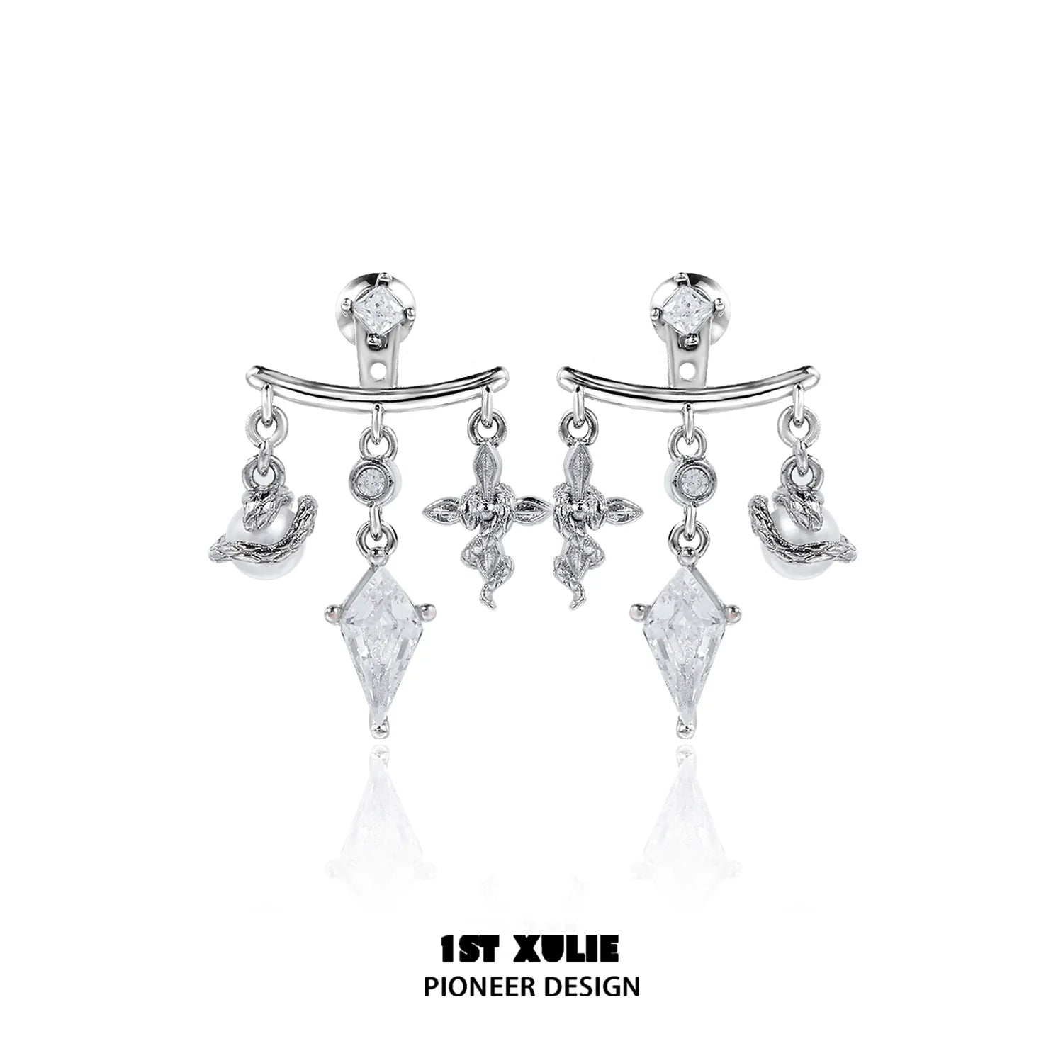 Y2K snake earrings featuring silver-tone design with crystal accents for a trendy look