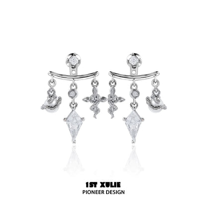 Y2K snake earrings featuring silver-tone design with crystal accents for a trendy look
