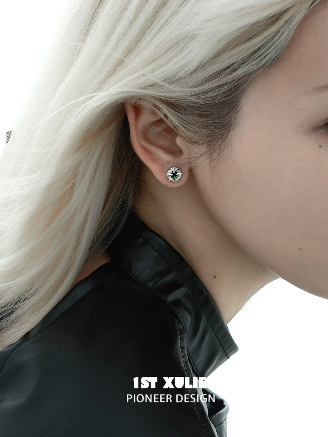 Model wearing Y2K star earrings with a sleek design and silver finish for a trendy look
