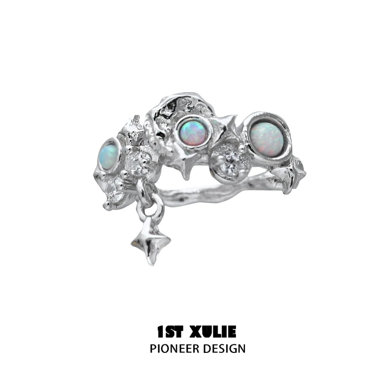 1ST XULIE Y2K thorned crown earrings with opalescent stones and intricate design