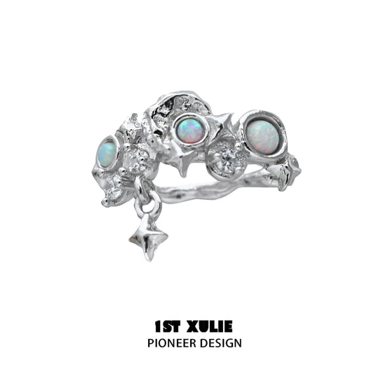 1ST XULIE Y2K thorned crown earrings with opalescent stones and intricate design