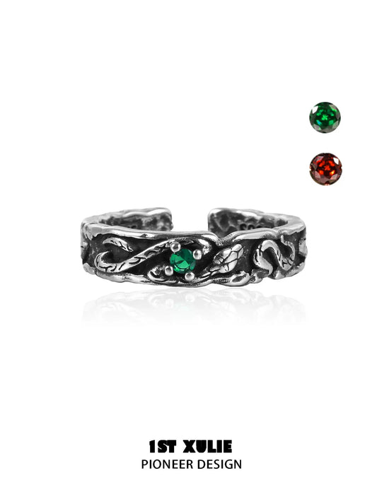 Y2K viper ring featuring intricate snake design and colorful gemstones for a bold fashion statement