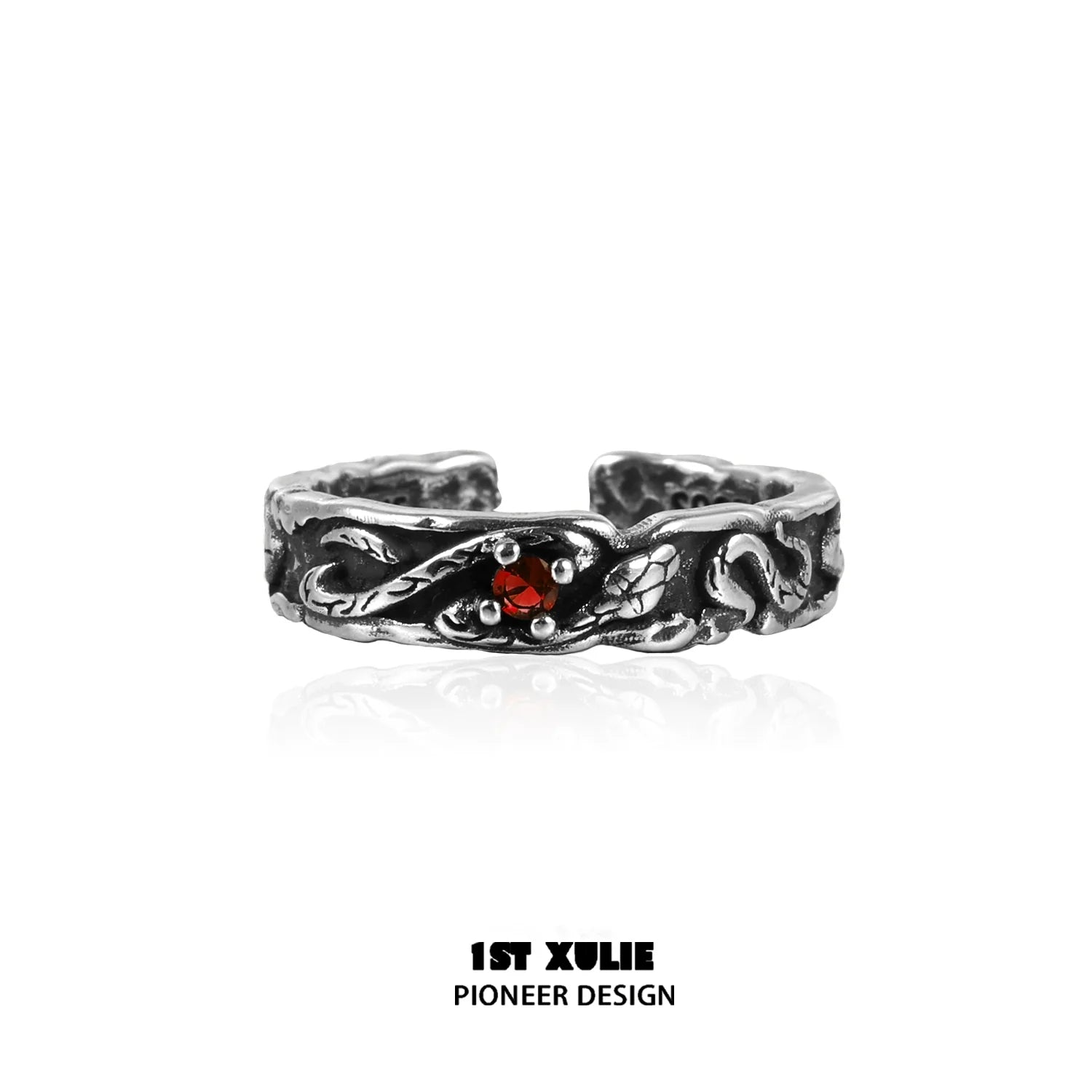 Y2K viper ring with intricate design and red gemstone accent for a bold statement